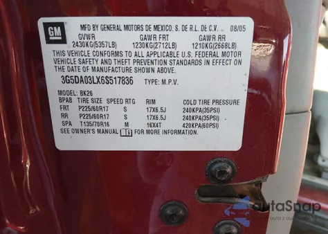 2006 Buick Rendezvous Cx из США, поврежденный, VIN 3G5DA03LX6S517836